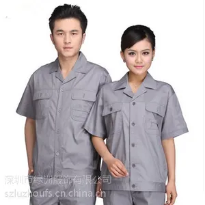 绿洲夏季工装订做 吸湿排汗短袖夹克衫 小翻领工衣 厂服套装棉