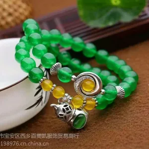 绿玉髓 藏银葫芦手链批发