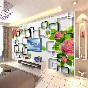 3d电视沙发背景壁纸现代简约花卉 田园风格壁画 玫瑰花/绿叶/墙纸