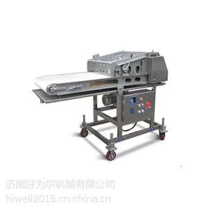压整机是将新鲜或冷冻的原料肉通过6道压力辊将产品压延规定的厚度