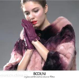 BOOUNI ***女士羊皮手套女冬季骑车加厚加绒薄短款触屏蝴蝶NW785