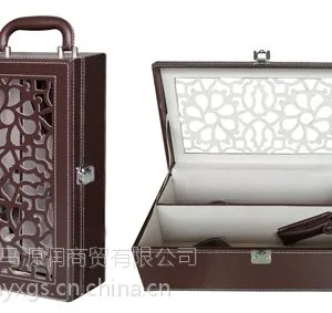 北京金马源润棕色镂空双支皮酒盒
