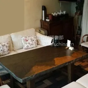 供应江西九江雨鑫***黑色板岩 酒店餐厅茶几台面订制 茶艺文化茶几桌面石材 板岩青石板