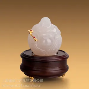 供应一笑如意--天然A级白玉专业金镶玉厂家现货礼品定制LOGO