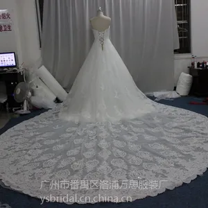 外贸婚纱奢华贵族教堂长拖尾蕾丝缝钻浪漫优美新娘婚纱