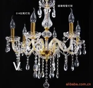 供应VNC 抗锈水晶灯 金色D6778-6头现代水晶灯吊灯 中山水晶灯具欧式