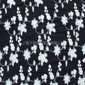 现货2016春夏直销黑白绣花女装裙子全棉双层提花布提花面料上海