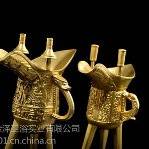 古代酒器 仿古酒爵 酒樽 三脚酒杯 复古乾隆杯 全铜工艺品摆件