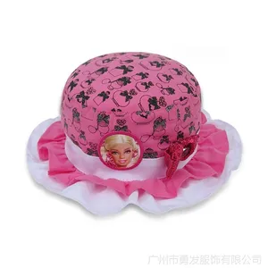 勇发服饰 春夏遮阳儿童折边芭比娃娃印花可爱边帽加工订做