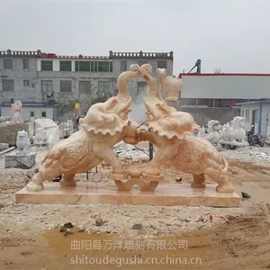 供应石雕大象晚霞红石材石雕如意大象雕刻厂家定制
