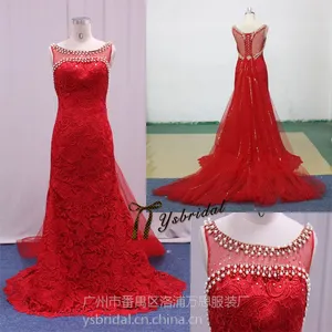 ***红色钉珠蕾丝收腰鱼尾拖尾新娘婚纱礼服敬酒服 广州厂家批发