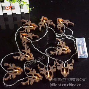 木质牛头灯串 复古客厅灯 LED灯串暖白光 2节5号电池盒