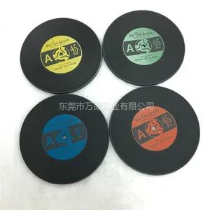 万朗厂家提供pvc软胶杯垫 广告礼品黑色唱片杯垫定制