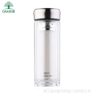 欧橡双层玻璃水杯子便携创意口杯带盖透明过滤吹制男女茶杯