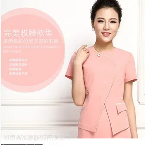 泓家 2015女士小西服 韩版职业装女春装新款简约百搭粉色时尚套装不对称短袖小外套 粉色 外套 裙子