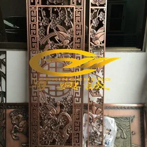 粤兴诚2016出口新品中式古典铜色系铝浮雕镂空雕花屏风定制