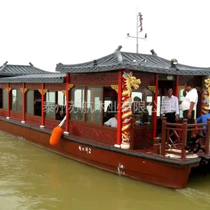 14米画舫观光游船 大型餐饮画舫船 玻璃钢画舫 高档水上观光餐厅