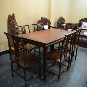 厂家直销东阳红木餐桌-老挝大红酸枝明式餐桌-餐厅餐桌椅七件套组合