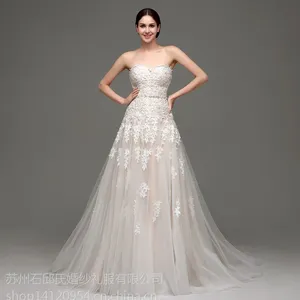 2015年春夏时尚白色优雅婚纱 无肩带婚纱礼服 舞会婚纱礼服批发 32238