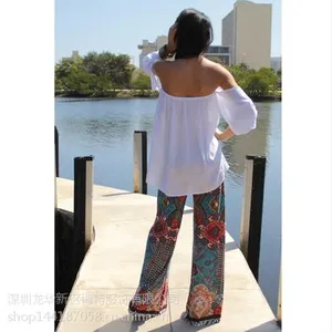 6078#厂家直销欧美新款热卖女性印花直筒裤长裤速卖通Ebay***