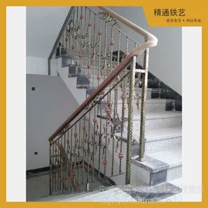 宁波精通铁艺厂家直销 室内外铁艺楼梯扶手栏杆 欧式实木旋转楼梯 定做