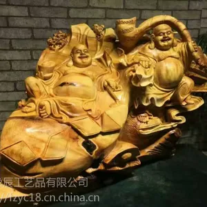 双色崖柏精品,弥勒佛摆件,秦岭崖柏,雕刻摆件