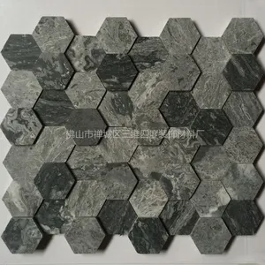 三维四度CHB032 六边形石材马赛克 黑色六角马赛克