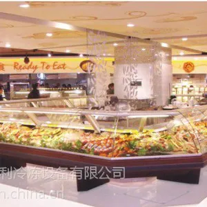 供应海尔开利冷藏熟食柜、圆弧柜、服务式陈列柜、弧形玻璃、存放鲜鱼精肉
