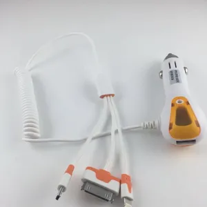 一拖三白兰地多功能带线usb车充苹果安卓白兰地三合一车充5V2A