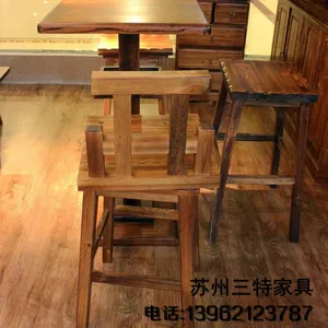 厂家定做实木方形酒吧台 碳化火烧木复古吧台桌实木小方桌