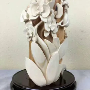 存木堂崖柏笔筒精美君子兰花纹双色料蝴蝶图案笔筒摆件装饰居家办公均合适