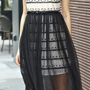 广州沛怡服饰2015夏季新品女装无袖圆领熊猫印花修身雪纺欧根纱连衣裙