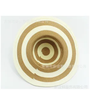 女士帽子韩版夏季防晒大沿帽 拼色圆圈户外渡假草编沙滩帽