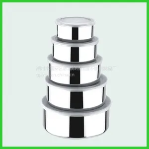 桂佳盛不锈钢圆形保鲜盒五件套带盖密封碗10-18cm小赠品