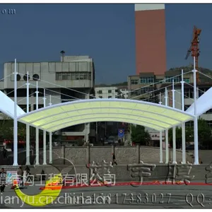 广西学校大门标志景观棚设计|(广西膜结构供应)收费亭隔热雨棚制作