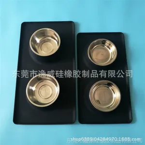 硅胶宠物垫带不锈钢双狗碗 防滑防洒宠物碗 贴牌加工硅胶宠物食具