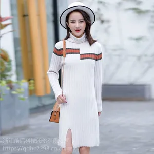 秋冬季新款女式针织打底衫时尚不规则坑条中长款开叉韩版加厚毛衣