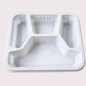 GH2005 一次性白色饭盒四格快餐盒饭盒 封膜外卖打包高铁专用保鲜盒(带盖)
