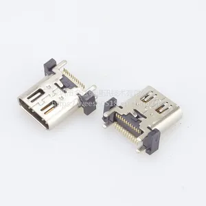 USB3.1 type-c母座立式贴片 24P直立式四脚插板 带柱L=10.5mm JDR