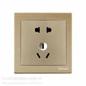 固帝V6铝合金拉丝一开单控五孔墙壁暗装开关插座