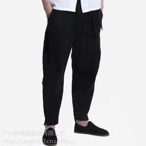 秋季新款男士休闲裤亚麻宽松复古小脚哈伦裤青年男裤长裤定做