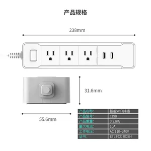 anncoe支持定制 亚马逊热销wifi智能插座 支持alexa语音智能家居插座C198排插美规