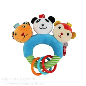 SKK BABY 厂家直销婴幼玩具0-1岁手抓毛绒BB叫三头动物婴儿手摇铃