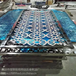 金属中式不锈钢屏风座屏|公司隔断|玫瑰金镂空可定制