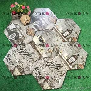 厂家供应佛山慕斯凯258*298六角砖全瓷质MSK012H艺术花砖阳台地砖墙砖