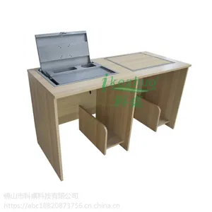 科桌箱体式翻转电脑桌 手动翻转器办公桌 隐藏显示器会议桌
