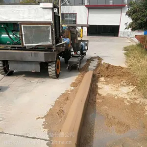 达沃生产全自动路肩石滑模机价格梯形拦水带成型机工作视频