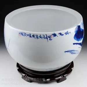 景德镇陶瓷鱼缸手绘青花五彩乌龟缸水缸书画缸聚宝盆摆件客厅装饰