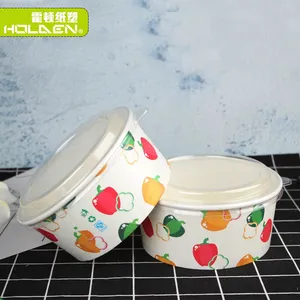 湖北省一次性盖饭沙拉碗盖饭碗时尚小吃打包盒可带盖炒饭扁纸碗厂家定制