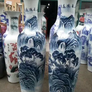 西安落地陶瓷大花瓶 清明上河图青花陶瓷花瓶工艺品可送货
